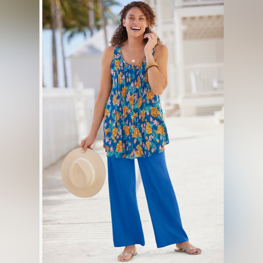 Woman Within Tropical Print Gauze Sleeveless Top In 4X